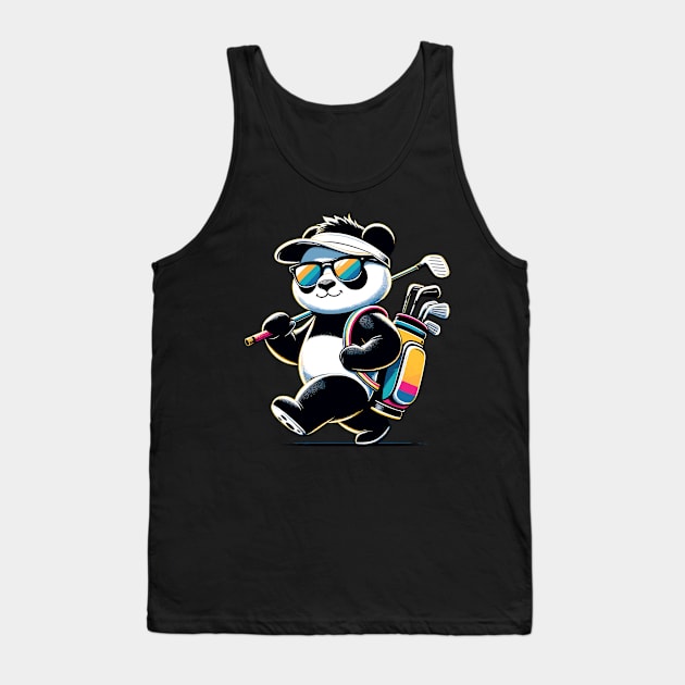 Golf Novelty Panda in Sunglasses Golfing Funny Golf Tank Top by KsuAnn